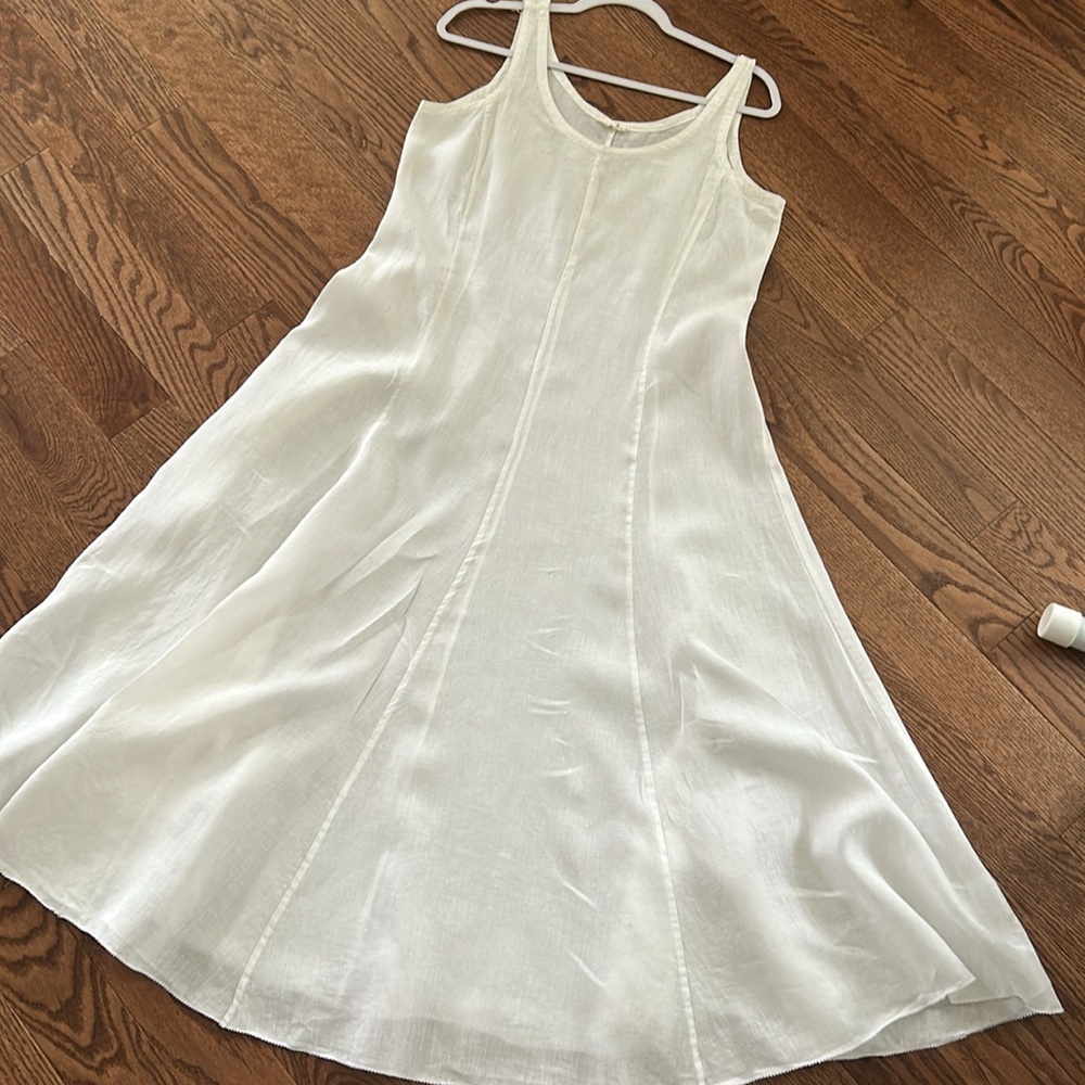 Eileen Fischer white linen unlined fitted tank dress maxi S